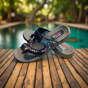 Skechers Reggae Blue Red Yellow Rasta Vegan Strap Sport Sandal 10